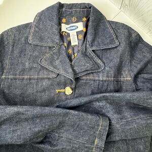 Vintage Old Navy 2001 Denim Trench Coat Womens Large  Blue Duster Y2K RARE